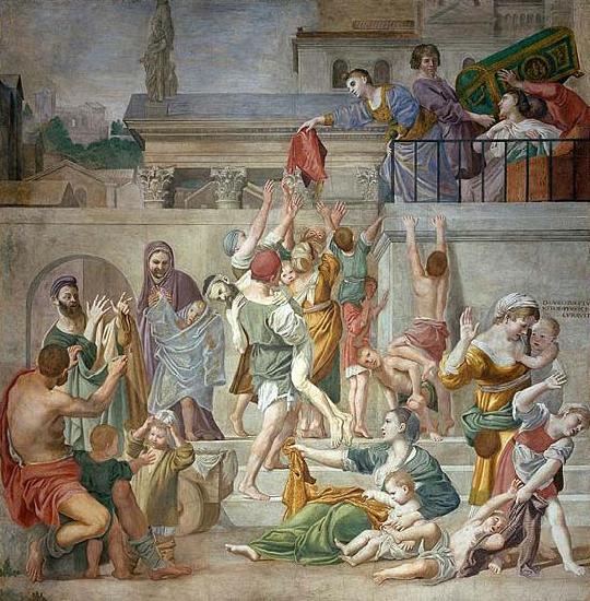 Domenico Zampieri St. Cecilia Distributing Alms, fresco, oil painting picture